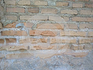 Bricks in walls with holes because they were pecked by birds photo