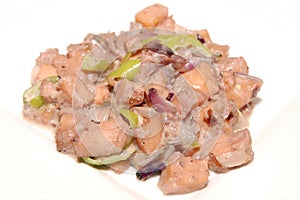 Bicol express meat with green chili and onion spicy meal