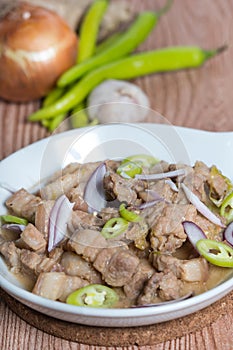 Bicol express or spicy pork belly in coconut shrimp sauce