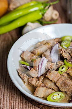 Bicol express or spicy pork belly in coconut shrimp sauce