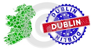 Bicolor Dublin Textured Seal Stamp and Leaf Green Collage of Ireland Countries Map