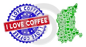 Bicolor I Love Coffee Distress Stamp with Composition of Lubusz Voivodeship Map