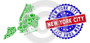 Bicolor New York City Textured Seal and Winery Collage of New York City Map