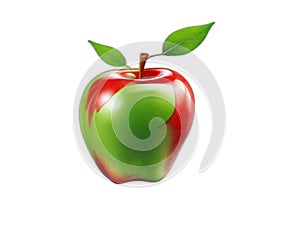 Bicolored Apple of Red and Green Color on a White Background