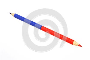 Bicoloured red and blue pencil isolated on white