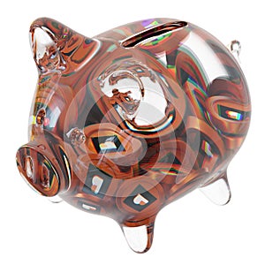Biconomy (BICO) Clear Glass piggy bank with decreasing piles of crypto coins.