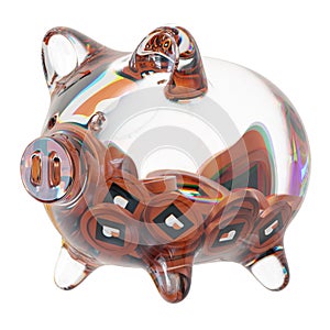 Biconomy (BICO) Clear Glass piggy bank with decreasing piles of crypto coins. photo