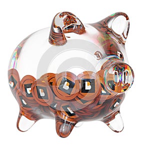 Biconomy (BICO) Clear Glass piggy bank with decreasing piles of crypto coins. photo
