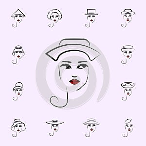 Bicorn hat, girl icon. Hat, girl icons universal set for web and mobile