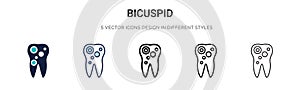 Bicuspid icon in filled, thin line, outline and stroke style. Vector illustration of two colored and black bicuspid vector icons photo