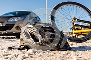 Bicycle accident in winter symbolic