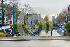 Bicycle and an Amsterdam canal, The Netherlands