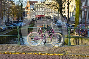 Bicycle and an Amsterdam canal, The Netherlands