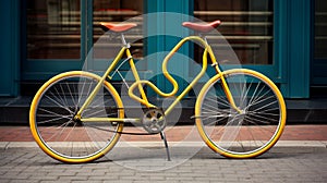 A bicycle with an amusing, zigzag-shaped frame and unconventional, squiggly