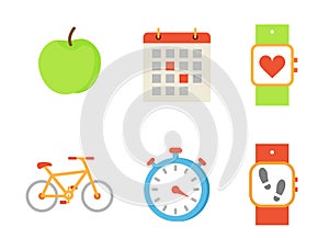 Bicycle and Apple Fruit Set Vector Illustration