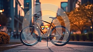 Bicycle on the background of a blurred city. Generative AI