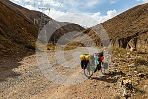 Bicycle with bags, landscape, Kyrgyzstan