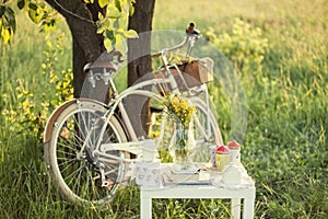 Bicycle with basket and decoration for photo session photo