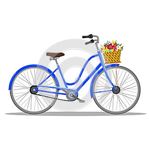 Bicycle with basket of flowers.