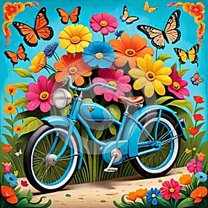 Bicycle bike retro old cycle transportation flower butterfly garden