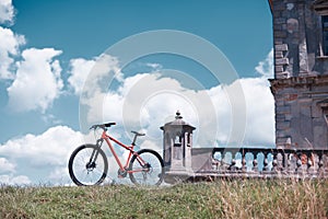 Bicycle on blue sky background