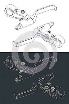 Bicycle brake lever isometric blueprints