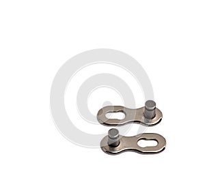 bicycle chain disconnected at the chain master link (connector pin) isolated on white background