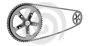 Bicycle chain with gears in motion, animation. 3D rendering