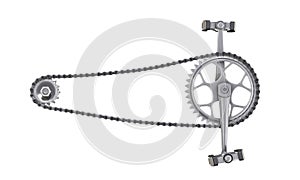 Bicycle chain with pedals front view isolated on white background. 3d rendering
