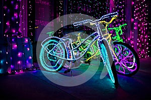 Bicycle in christmas celebration lighting night background city