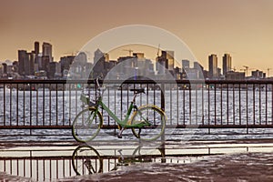 Bicycle on city background