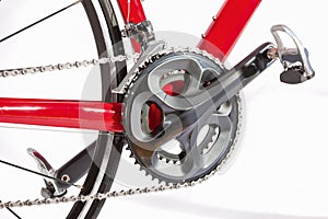 Bicycle Concept. Crankset With New Chain. Against White.
