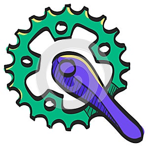 Bicycle crank set icon in color drawing