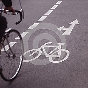 Bicycle On A Cycle Path With A Bicycle Symbol And Arrows