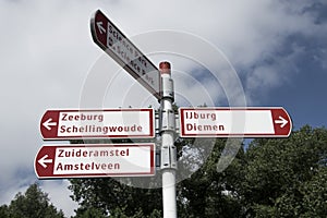 Bicycle Directions Sign At Amsterdam East The Netherlands