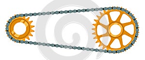 Bicycle drivetrain. Chain with cogwheels, bike transmission and bicycles gear wheels vector illustration