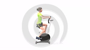 Bicycle exercise animation 3d model on a white background in the Yellow t-shirt. Low Poly Style