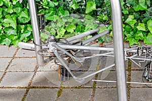 Bicycle frame without wheels, with locker