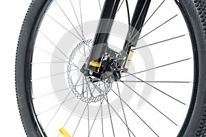 bicycle front wheel with spoke isolated on white background