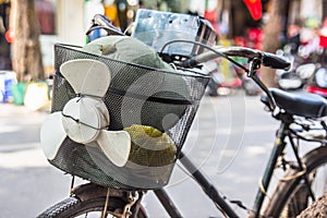 Bicycle with funny propeller on the basket in Hanoi, Vietnam