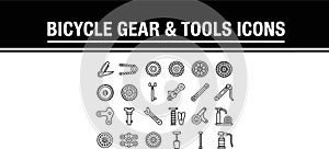 Bicycle gear and tools icons isolated on white background