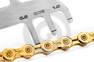 Bicycle gold chain  with chain checker, chain wear tool