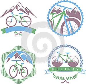 Set of logo badges and labels design for bicycle, pro bike, shop, equipment and club. Cycling typographic signs and icons