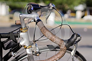 Bicycle handlebars and blurred background