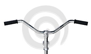 Bicycle handlebars isolated on white background. First person view. 3d rendering