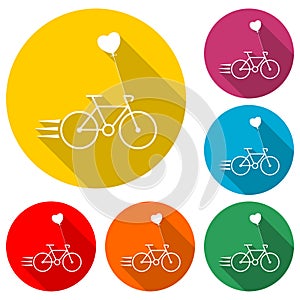Bicycle and heart icon with long shadow