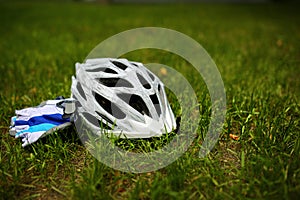 Bicycle helmet on grass