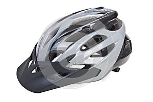 Bicycle helmet with visor on white background. PNG available