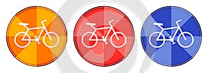 Bicycle icon burst light round button set illustration