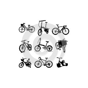 Bicycle icon silhouette set design